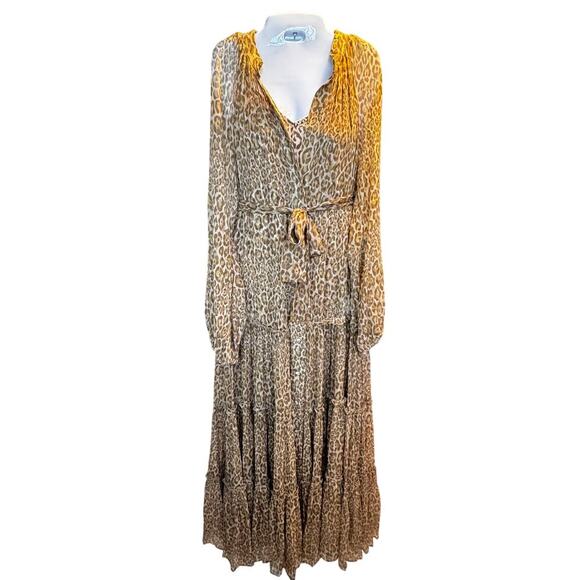 New ALESSIA ZAMATTIO Favignana Silk Cheetah Tiered Maxi Dress Sz 42 / US 6 - Picture 2 of 16